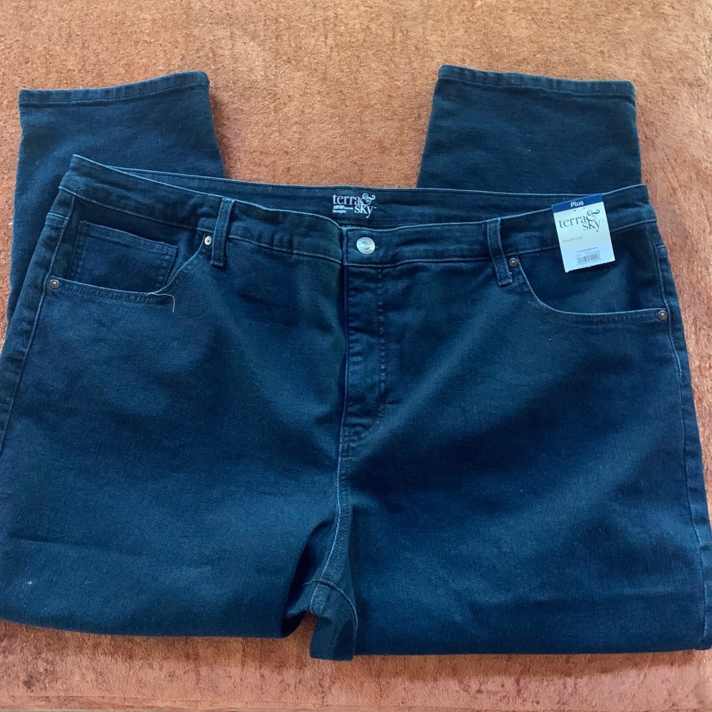 Terra & Sky Womens 26W Petite Straight Leg Jeans Dark Wash Indigo Plus Size NWT